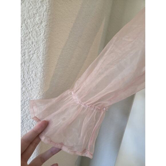 Eloquii Dusty Rose Pink Organza Puff Sheer Sleeves Square Neck Blouse Plus 14/16 - Picture 6 of 12